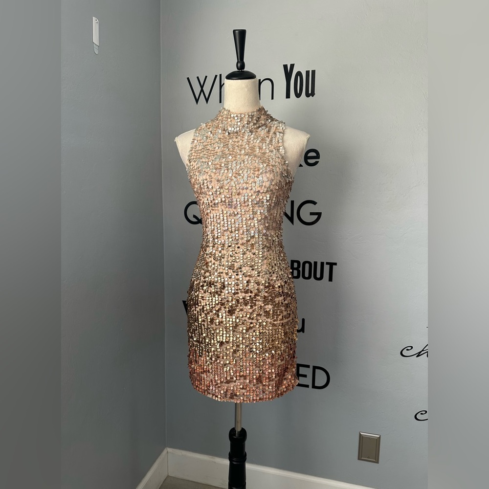 French Connection Ombré Sequin Dress in Gold Size 0